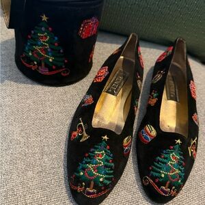 Elegant Black Holiday Embroidered Flats and Matching Purse